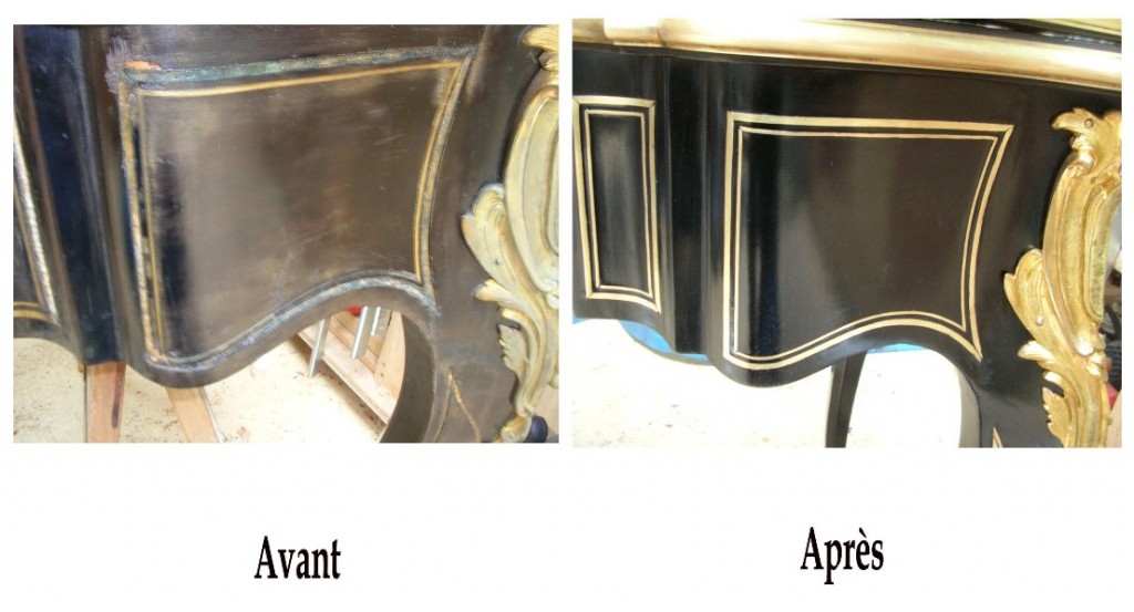 Détail de la restauration sur les filets de laiton