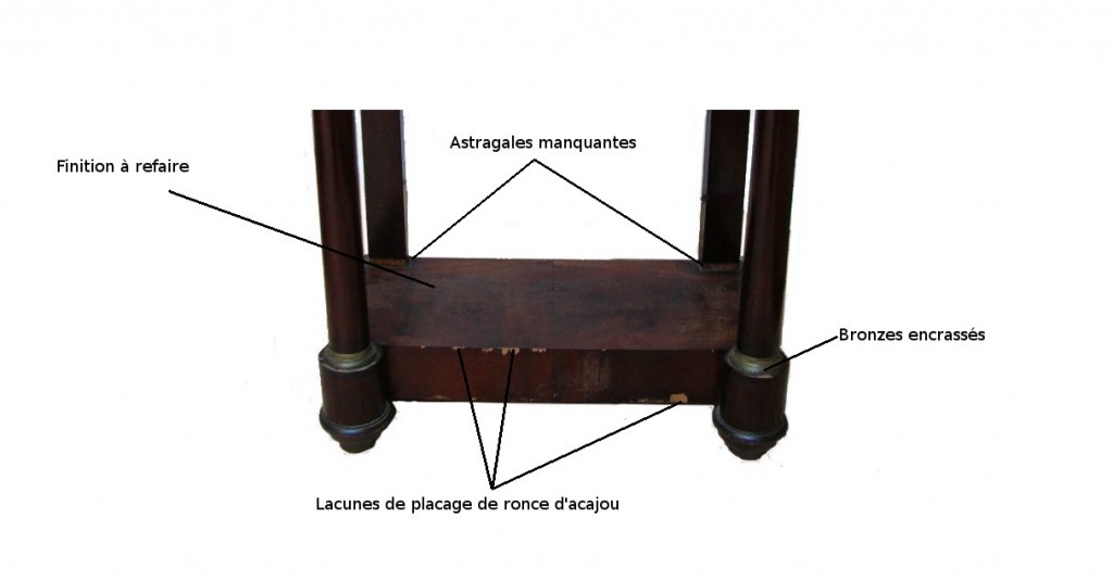 constat avant restauration d'une console empire